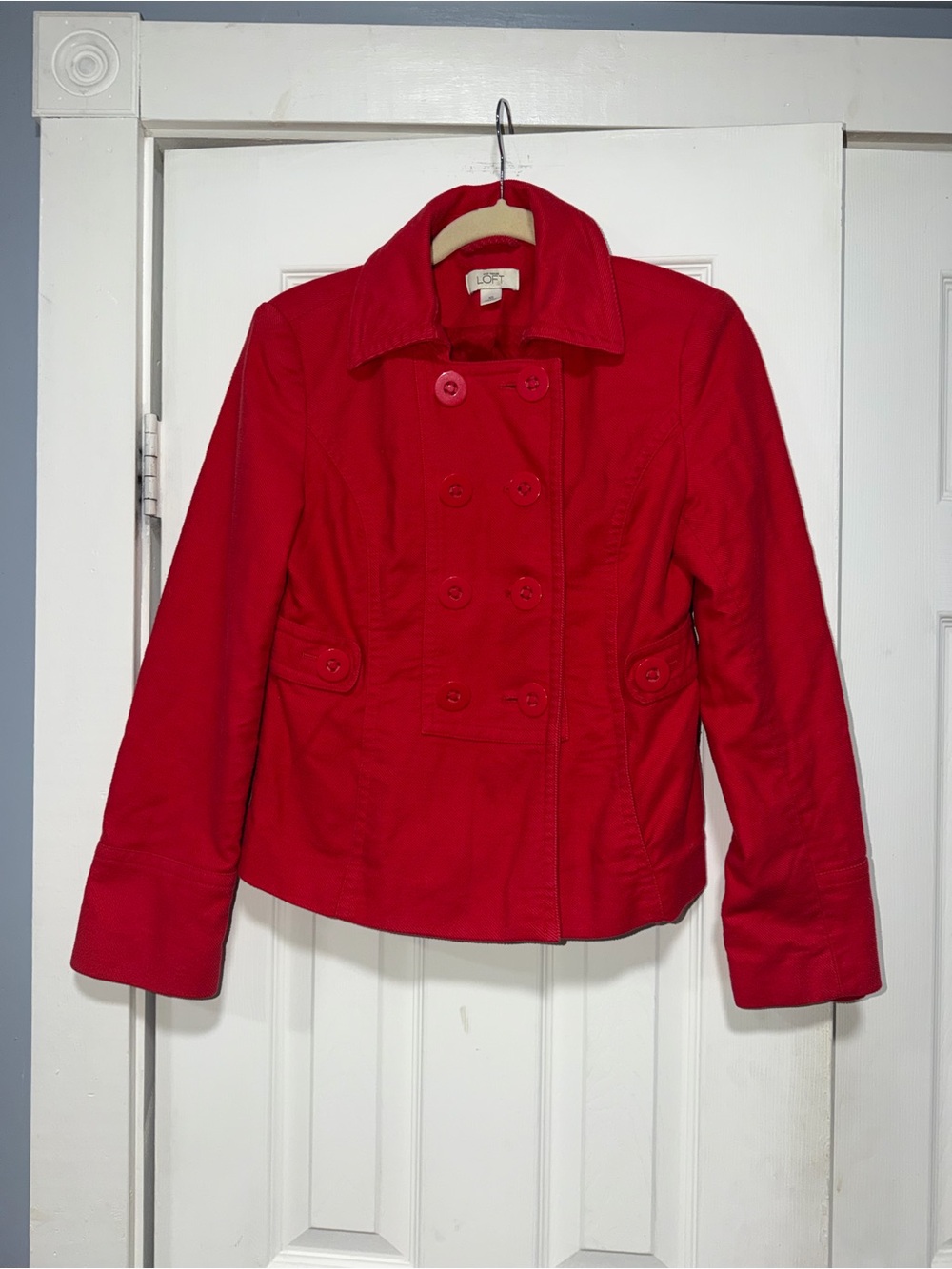 LOFT Red Double-Breasted Pea Coat